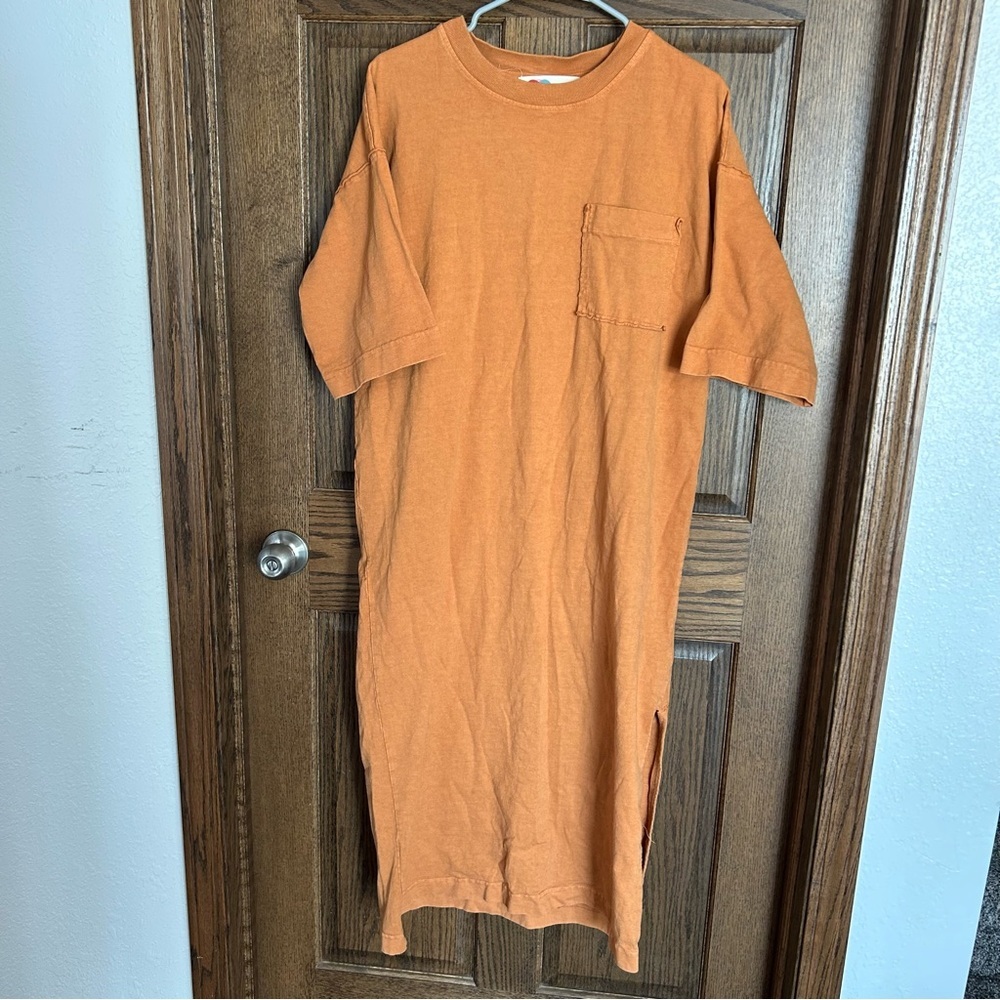 Women's Orange Maxi T-Shirt Dress with Side Slit